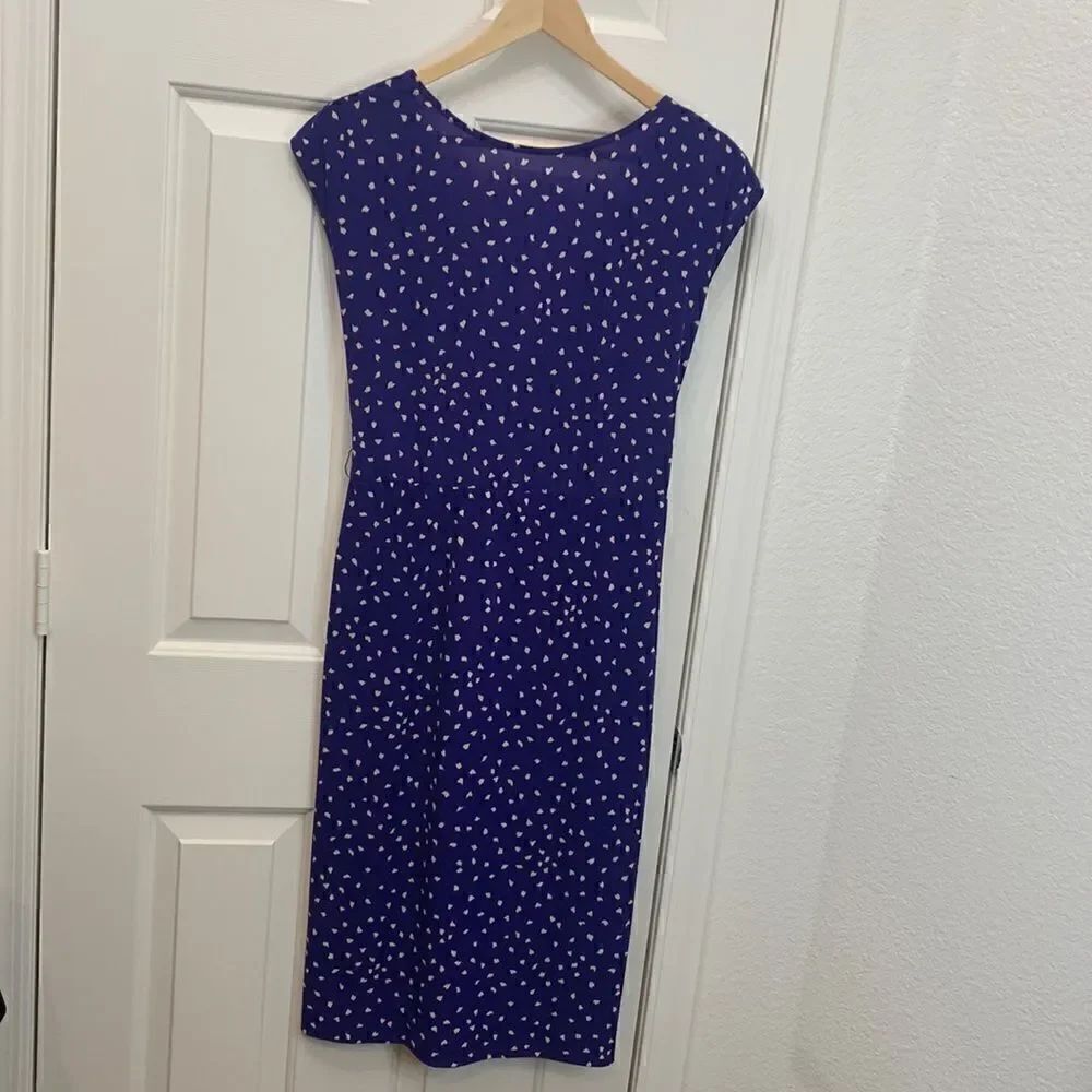 Nicole Miller PJ Walsh Size 4 Purple Tan Round Neck Slimming V Back Midi Dress